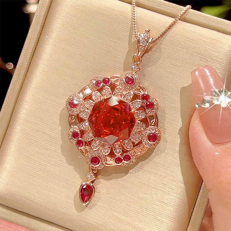 铜底镀金玫瑰切桔红色流苏吊坠