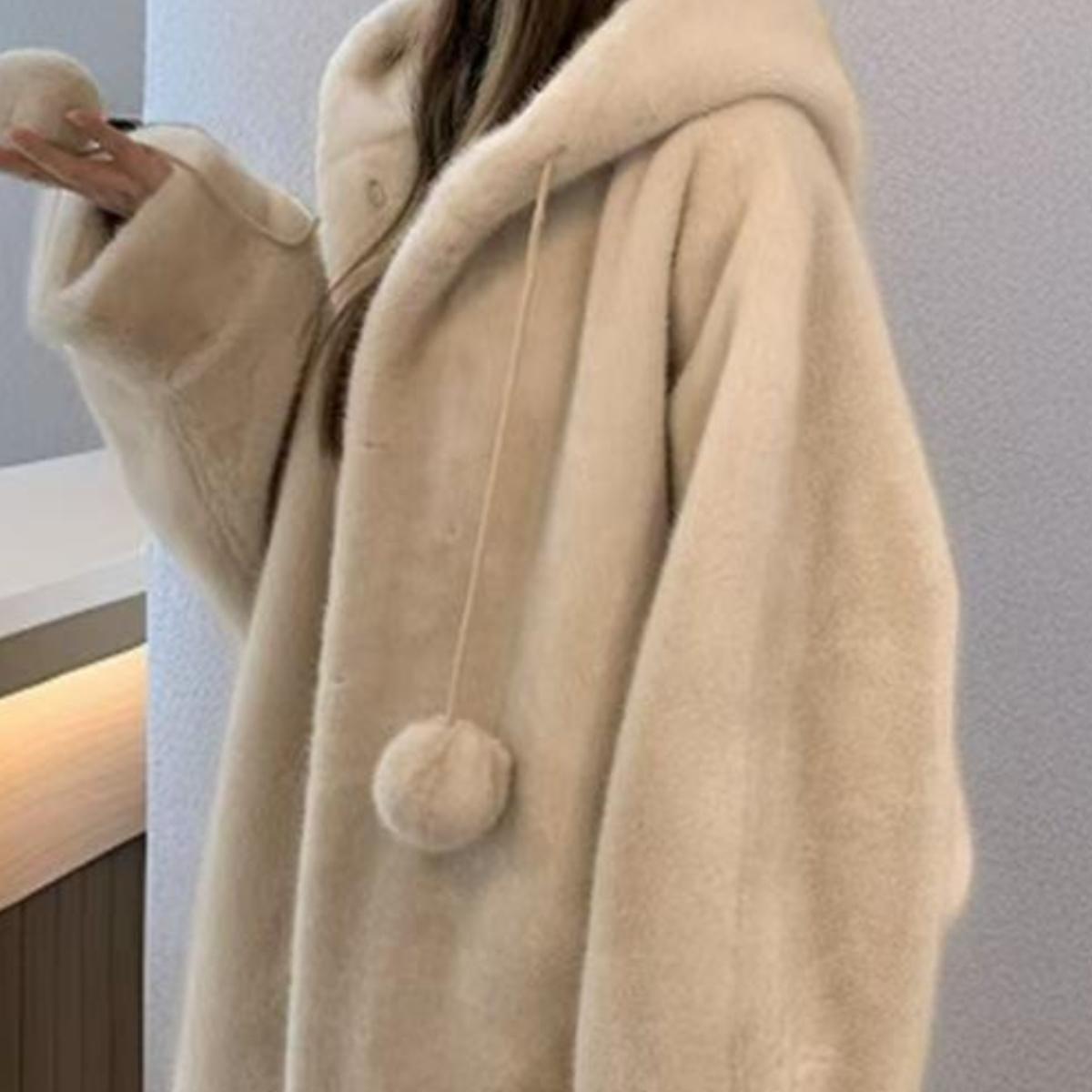 巫女连帽水貂毛绒大衣皮草外套女