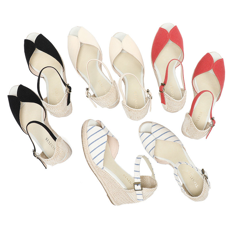 凉鞋女款2026新款草编坡跟法式配裙子网红高跟鞋小个子超火包邮