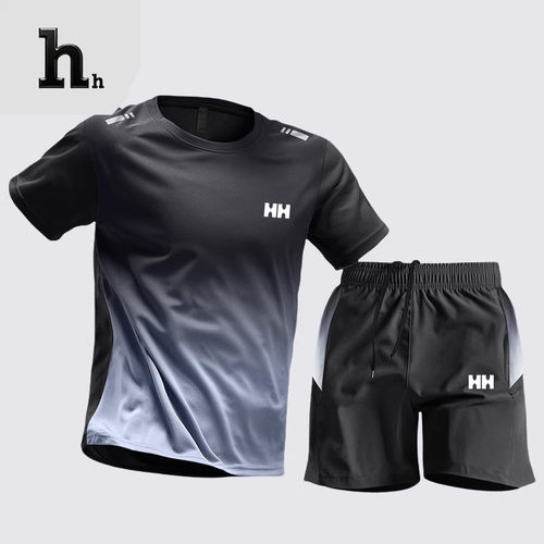 正品HH运动套装男士冰丝速干衣健身t恤跑步短袖短裤夏训练服