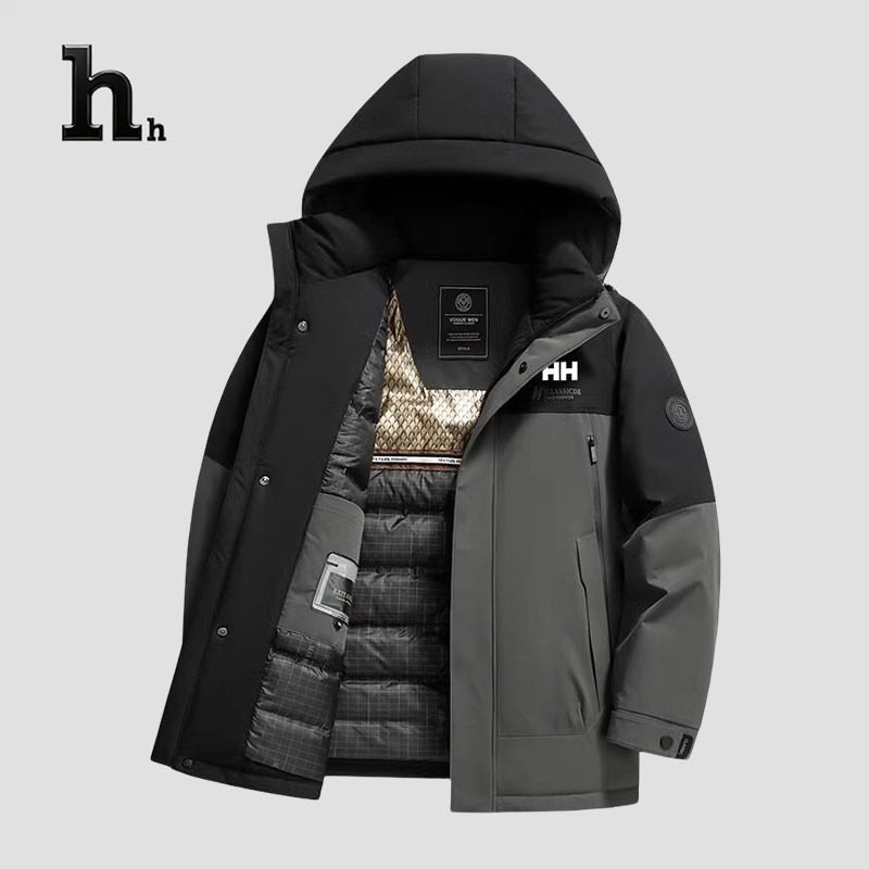 正品HH羽绒服男新款冬季工装青少年短款加厚保暖防寒连帽外套