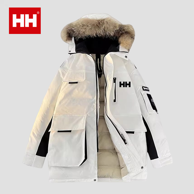 官方正品HH2024冬季新款情侣装毛领外套加厚鸭绒羽绒服男女中长款