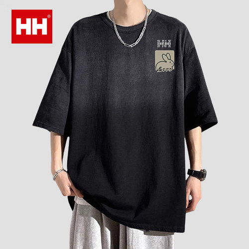 正品HH2025新款渐变色短袖t恤男夏季半袖青少年宽松体恤