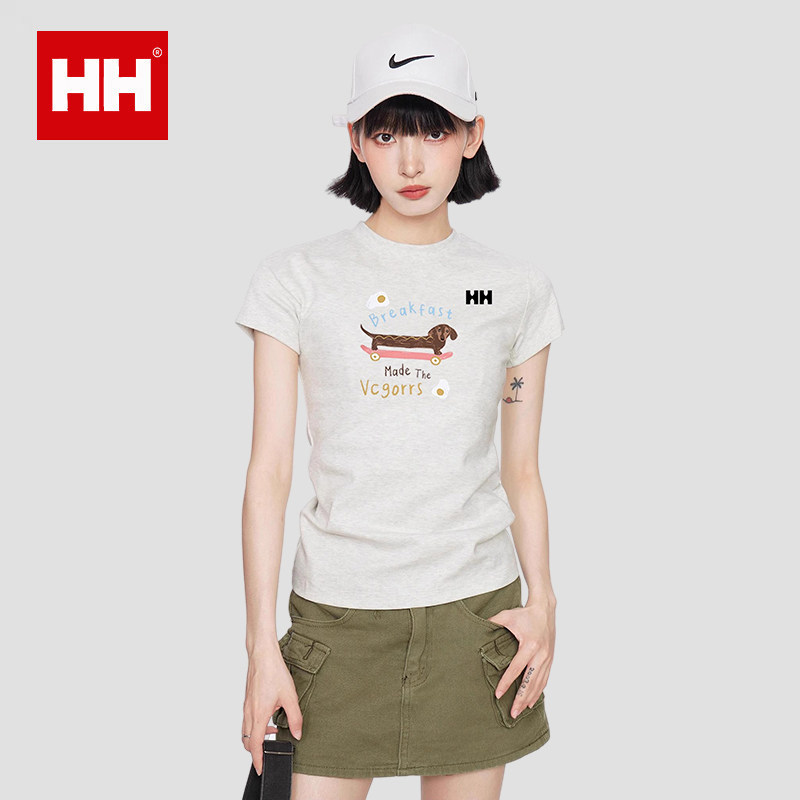 正品HH小狗正肩短袖t恤女春夏季设计感紧身修身显瘦短款上衣