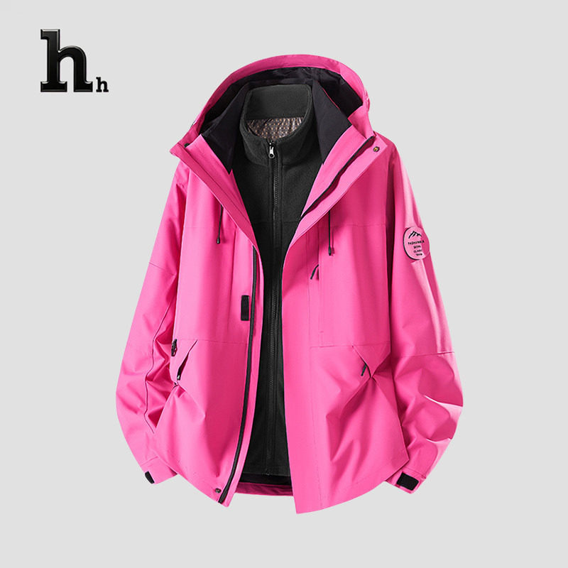 正品HH玫红色冲锋衣女款2025新款三合一登山服户外爬山外套男