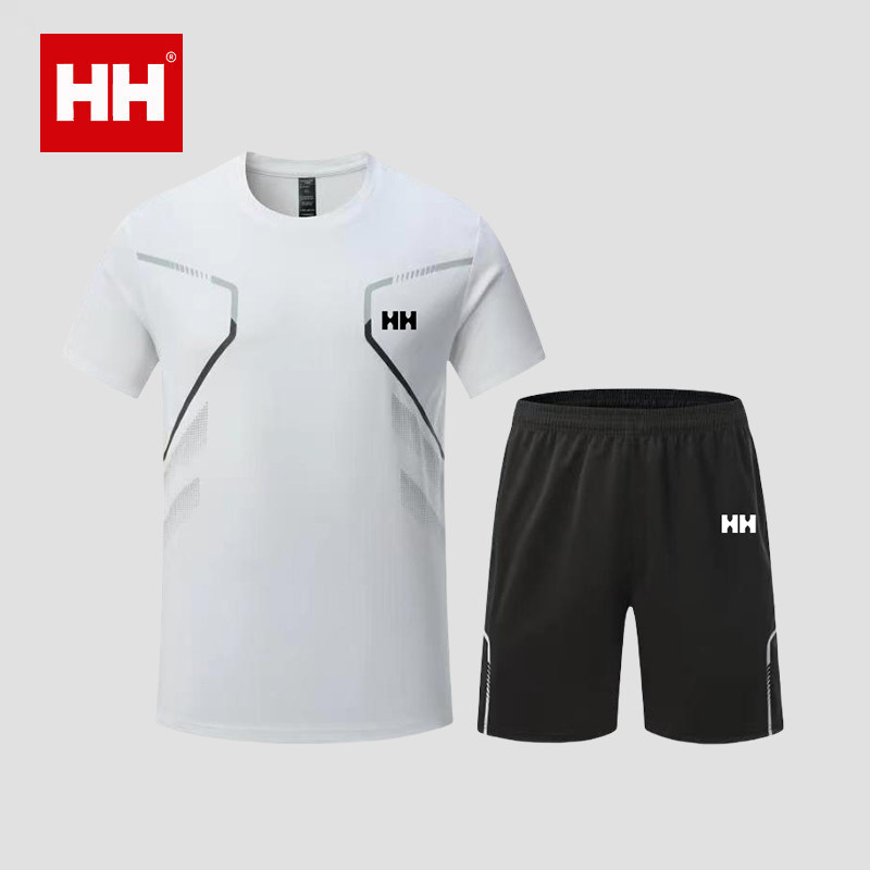 正品HH夏季跑步运动服套装男短袖冰丝宽松速干衣篮球服健身衣