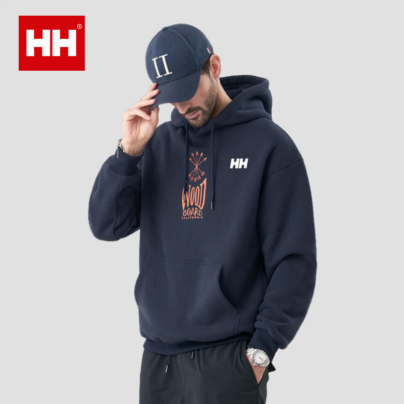 官方正品HH400g重磅美粒绒宽松连帽加绒加厚春秋季休闲印花卫衣男