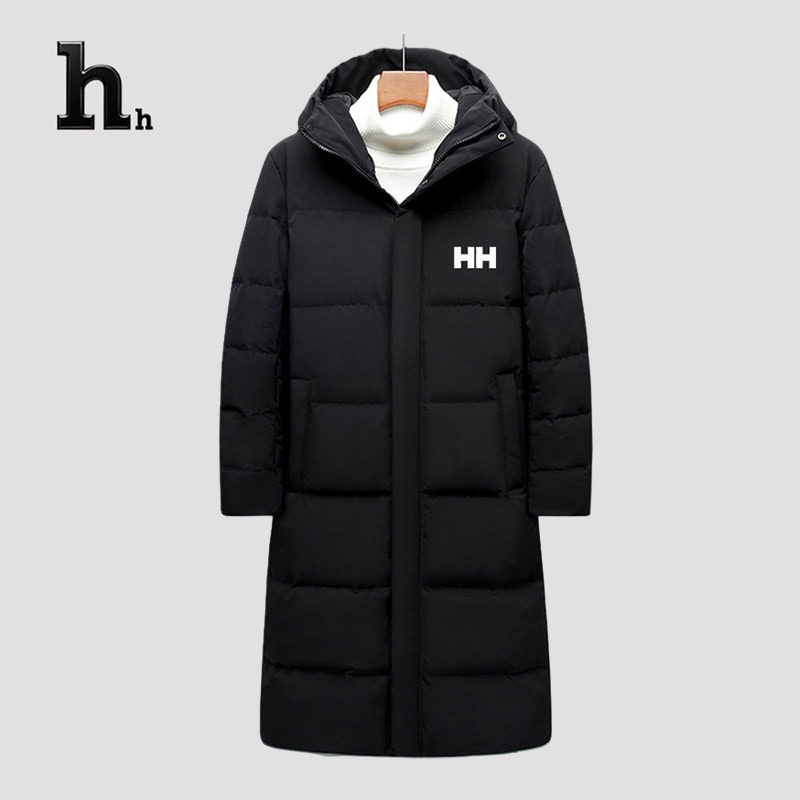 正品HH中长款羽绒服情侣校服2024冬季加厚男女过膝白鹅绒外套