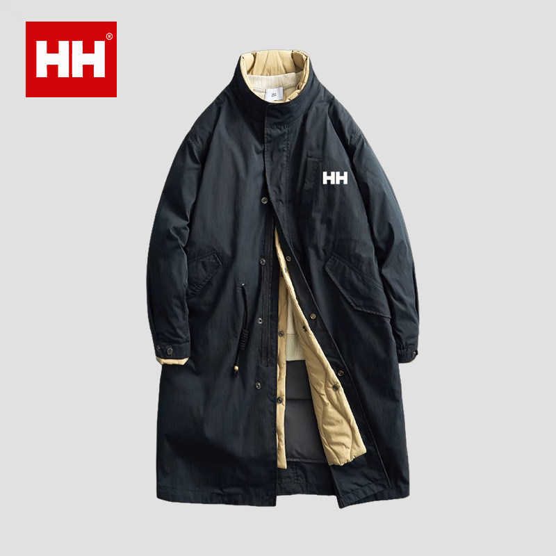 官方正品HH羽绒服男女冬季白鸭绒长款保暖外套日系假两件大衣外套