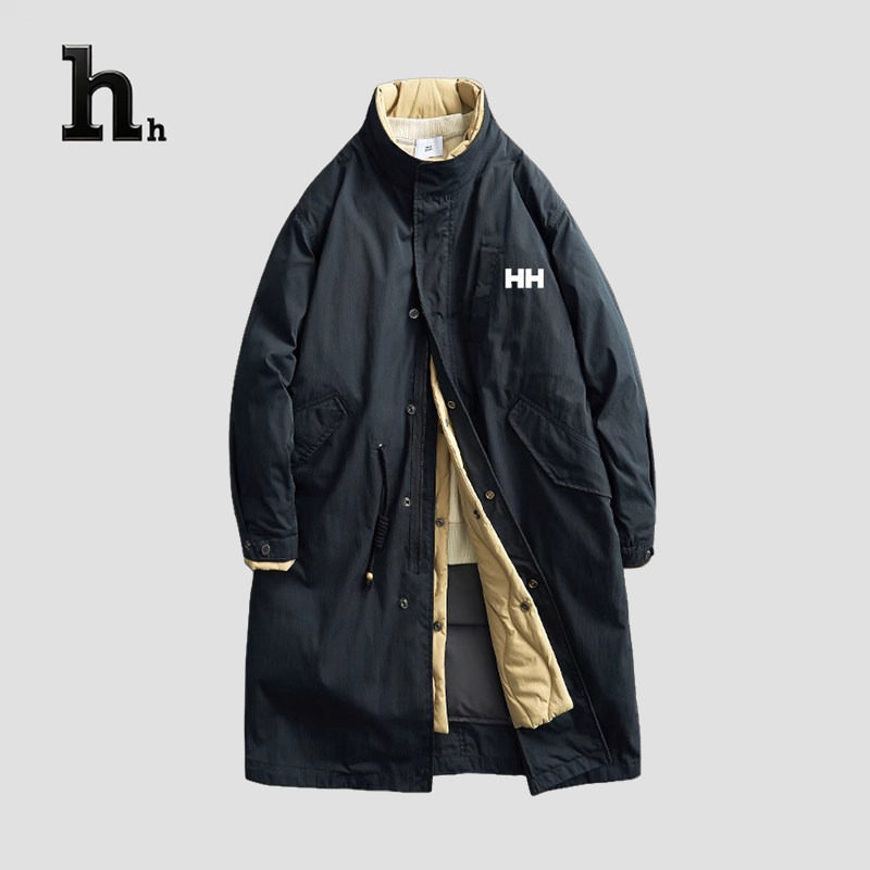 正品HH羽绒服男女冬季白鸭绒长款保暖外套日系假两件大衣外套