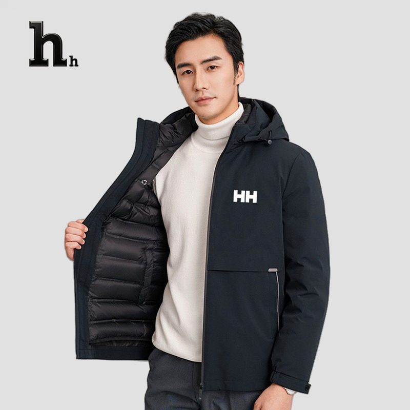 正品HH2024冬季气质商务日常上班短款风衣可脱卸羽绒服外套男