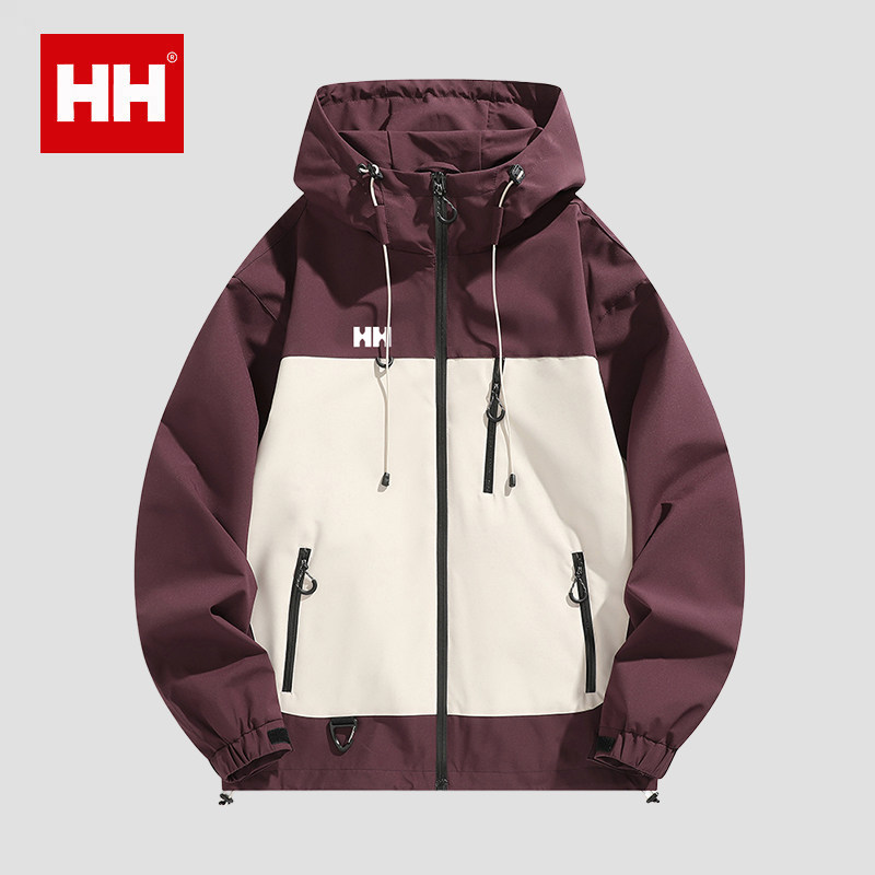 官方正品HH春秋新款撞色拼接三防冲锋衣男户外登山连帽简约外套女