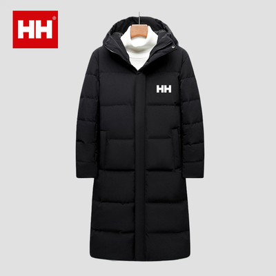 官方正品HH中长款羽绒服情侣校服2024冬季加厚男女过膝白鹅绒外套