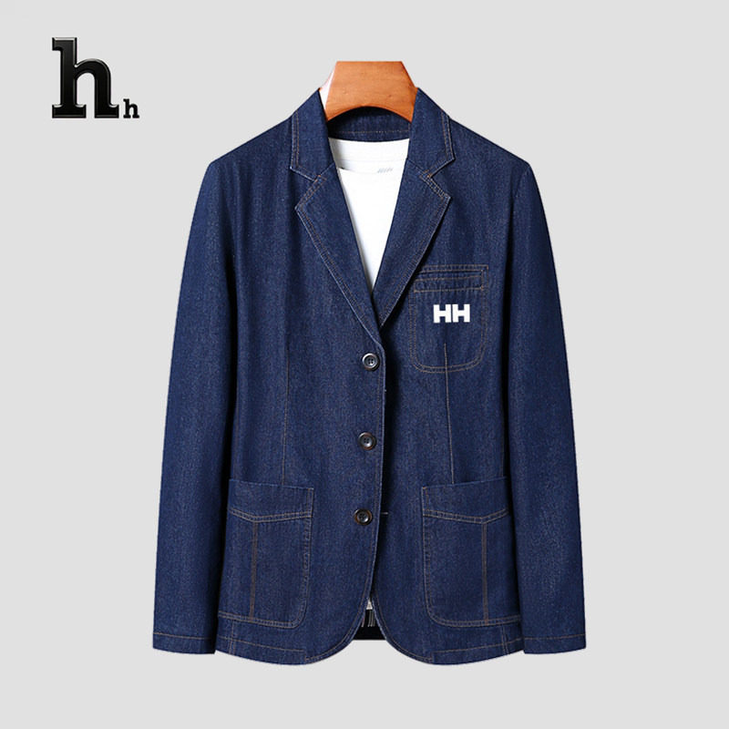 正品HH秋冬新款牛仔西服男士商务休闲外套修身稳重中青年西装