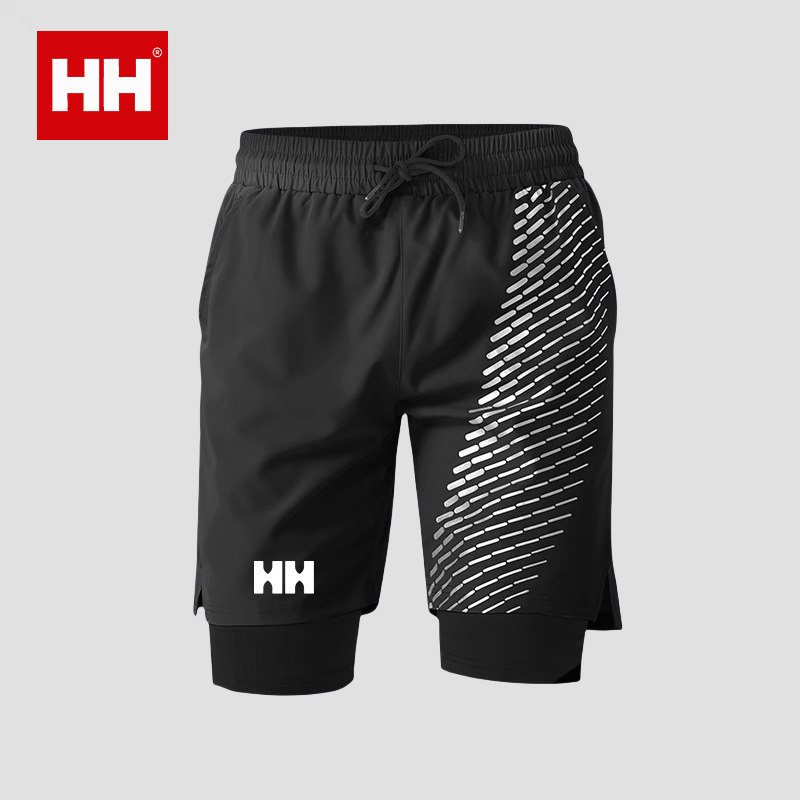 官方正品HH跑步短裤男夏季运动健身骑行速干内衬双层假两件五分裤