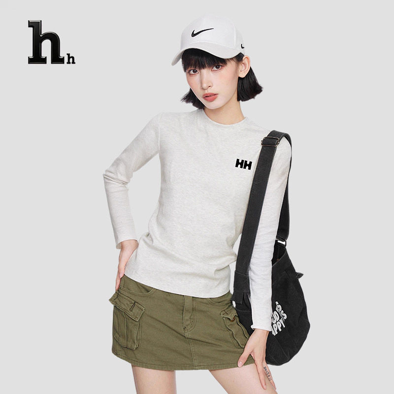 正品HH正肩长袖t恤女春秋季短款修身紧身内搭打底衫上衣