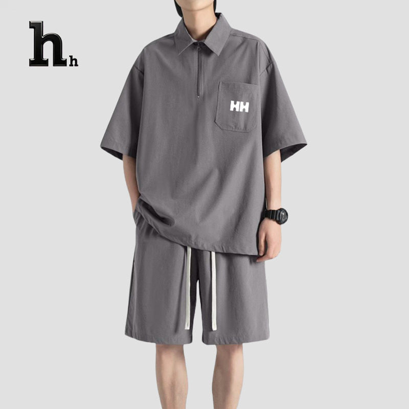 正品HHpolo衫套装男士夏季冰丝速干半袖t恤短袖短裤两件套