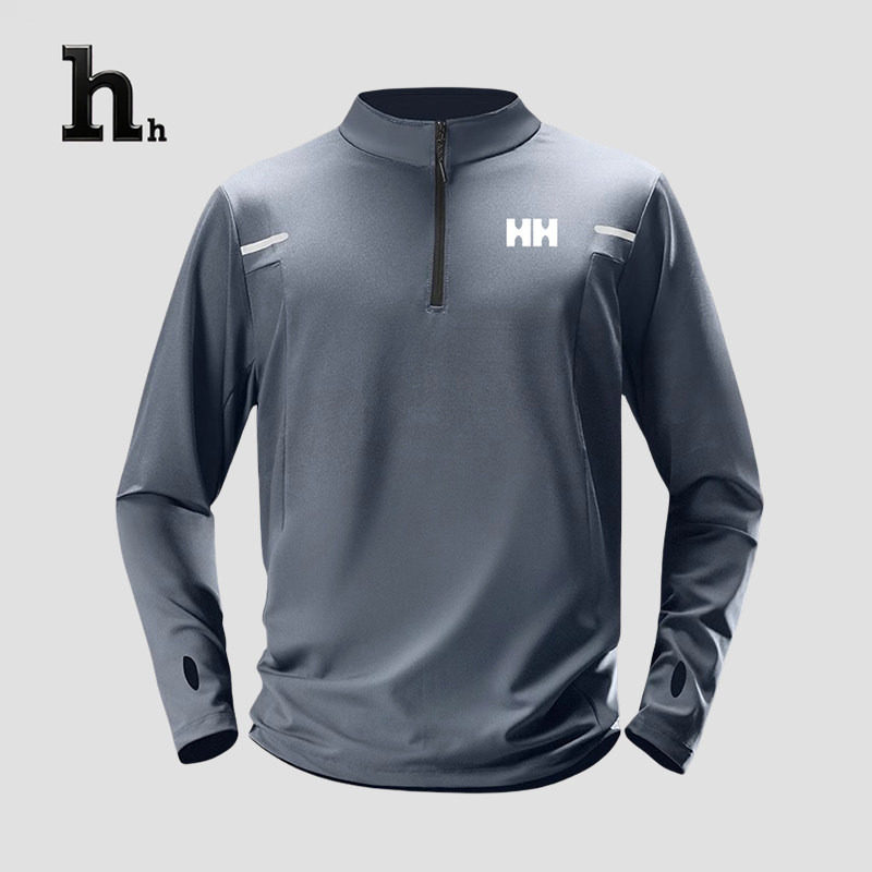 正品HH速干t恤男半拉链跑步训练服运动长袖登山健身骑行上衣