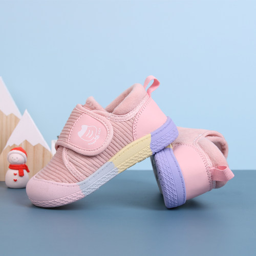 秋冬款男女童冬季保暖加绒二棉鞋防滑宝宝魔术贴儿童幼儿园室内鞋