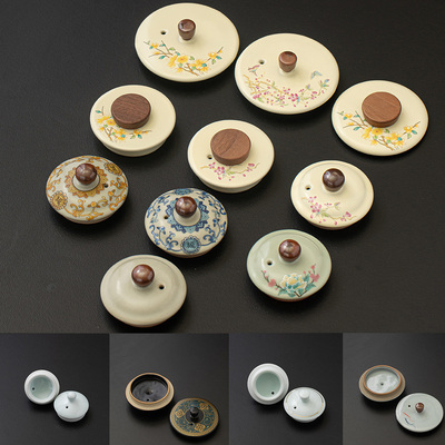 汝窑陶瓷青花茶具盖子零配件家用