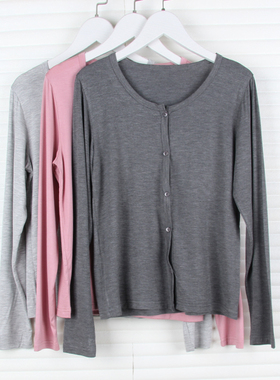 韩版纯色百搭圆领莫代尔棉长袖短款开衫空调衫薄外套防晒衣披肩女