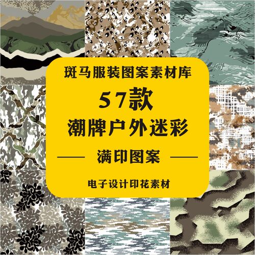 新款时尚迷彩豹纹动物纹理山脉拼接喷溅几何满版印花矢量图案素素