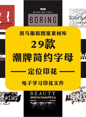 时尚潮流新款豹纹几何字母组合迷彩锁链蟒纹矢量图案素材印花T恤