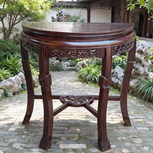 中式 实木半圆玄关桌门厅奇石架子走廊入户半月台靠墙边奇石月牙桌