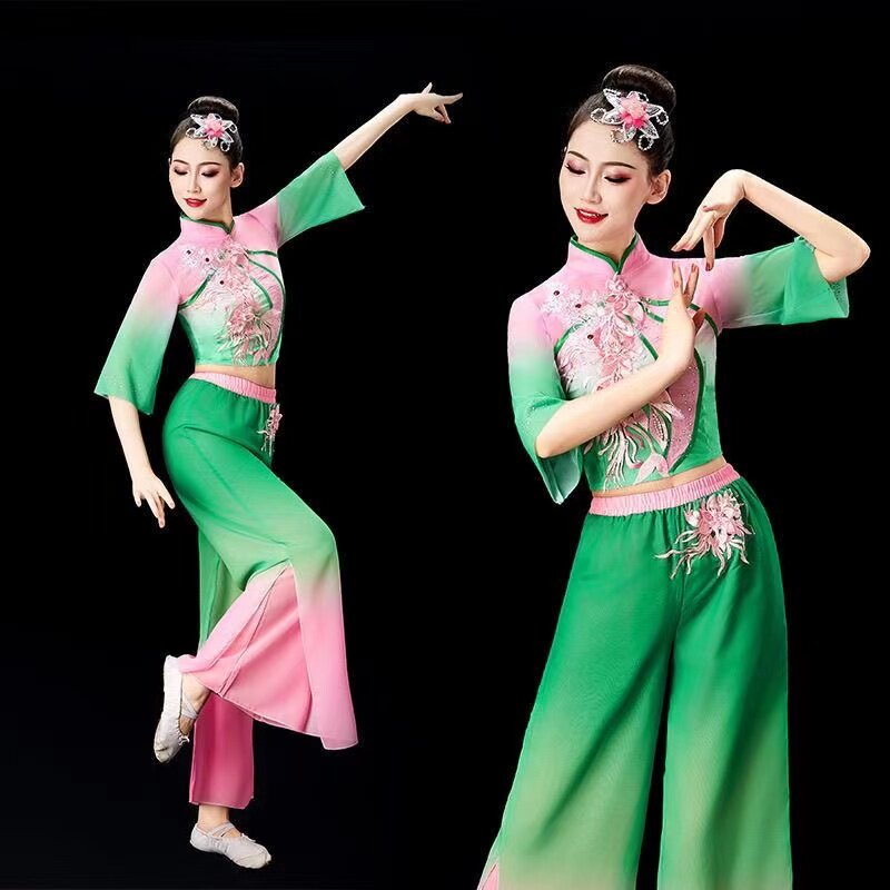 胶州秧歌服演出服女飘逸广场舞套秧歌服