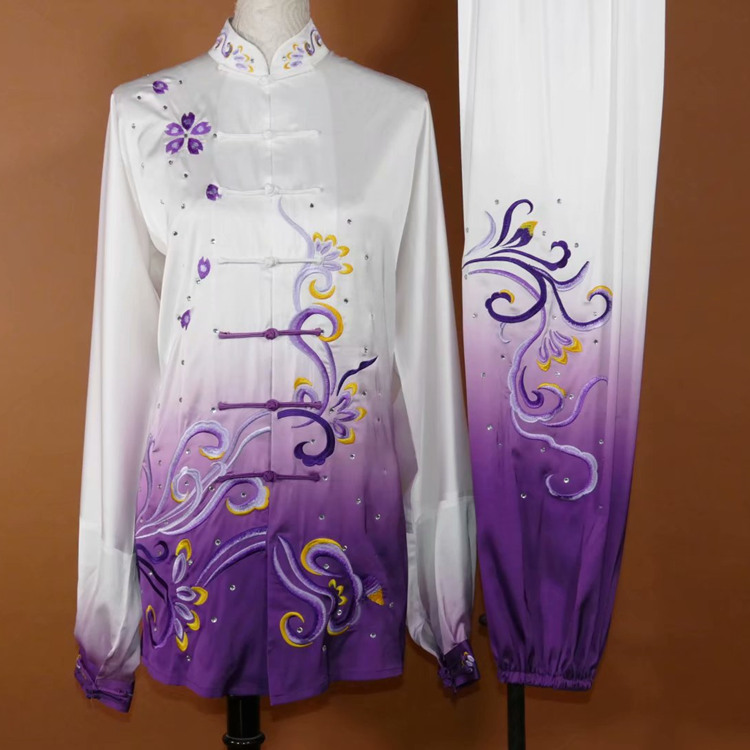 新款太极服渐变色刺绣花男女表演比赛服团体演出服练功服晨练服