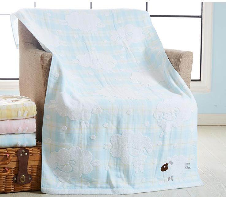 金号纯棉双层提花无捻纱刺绣卡通可爱羊浴巾柔软颜色鲜亮宝宝专用