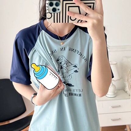 夏季哺乳衣喂奶衣打底衫外出时尚潮妈产后母乳期上衣短袖孕妇T恤