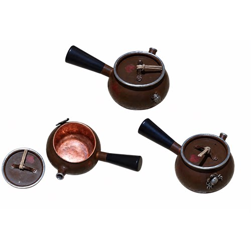 中式复古紫铜侧把小急须 木柄单人泡茶壶约100ml茶席茶具配件摆件