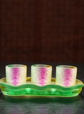 琉璃带盖莲花佛前供水水杯陶瓷家用白色茶杯专用佛堂观音净水酒杯