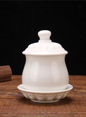白色佛具佛堂陶瓷纯白无字莲花供水杯菩萨水杯大悲水供佛水杯