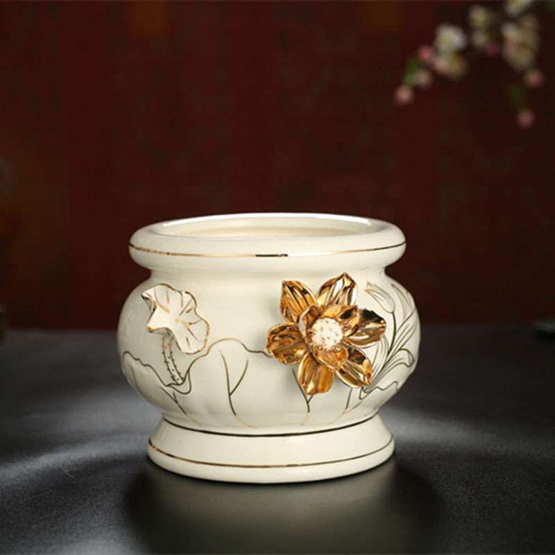 用供奉佛具无字莲花供佛套装供具 家浮雕描金香炉 供水杯供花瓶