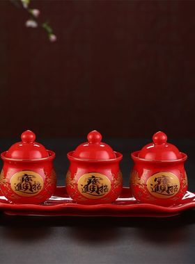 关公水杯陶瓷供水杯家用带盖底座贡水杯净水杯高档摆件新中式