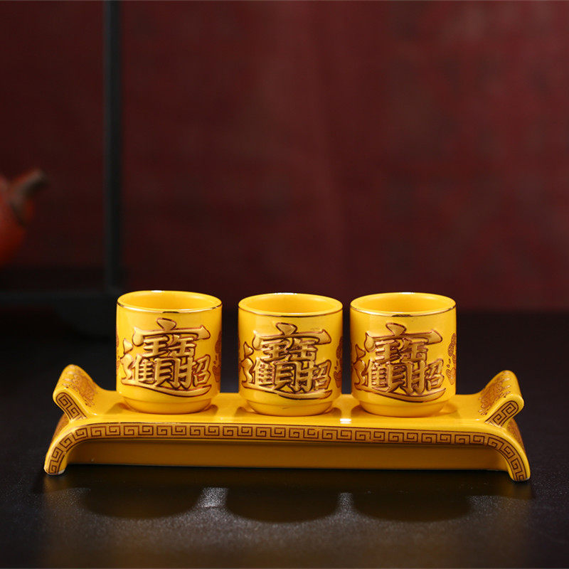 佛具佛前摆件供佛财神土地供杯纯铜连座高脚酒杯茶杯贡杯包邮