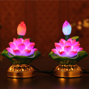 led佛灯佛前供花七彩变色供佛莲花灯荷花灯插电电池两用家用一对