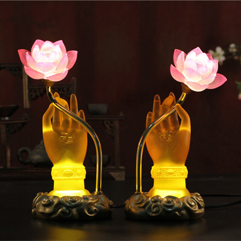 莲花灯 佛灯供灯长明灯佛前供灯 琉璃LED七彩佛手 莲花灯佛供灯