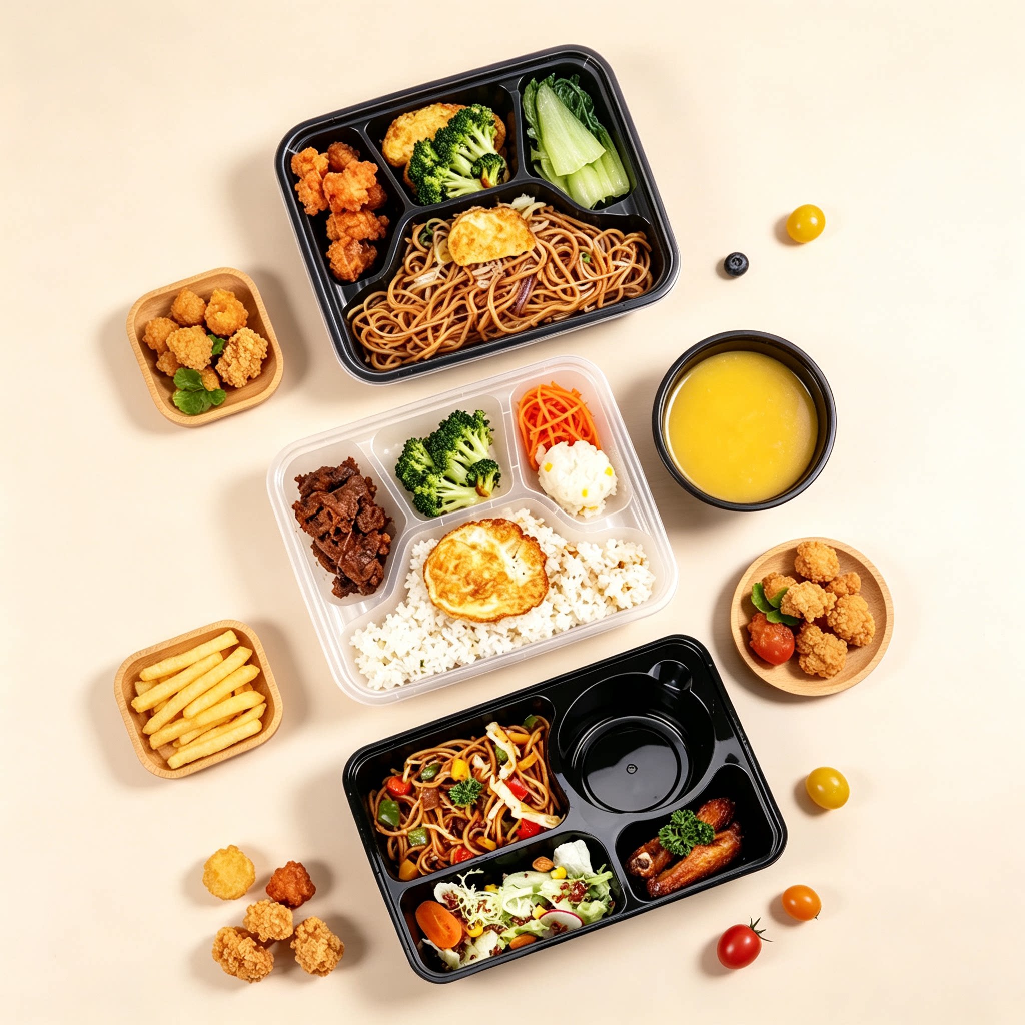 打包盒四格塑料加厚四格餐盒
