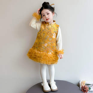 女童旗袍背心裙加厚套装 2025年女宝拜年服儿童新年两件套裙子冬装