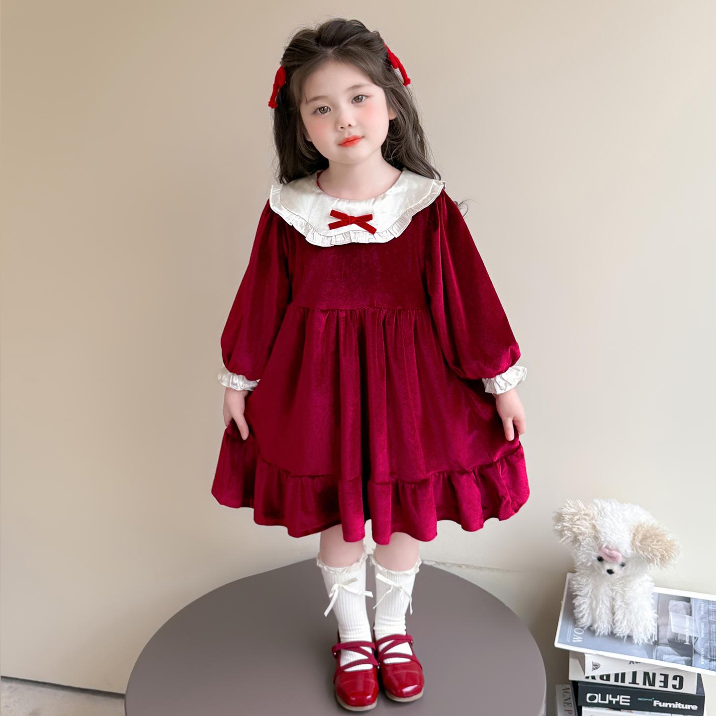 女宝宝加绒加厚翻领裙子女童秋冬