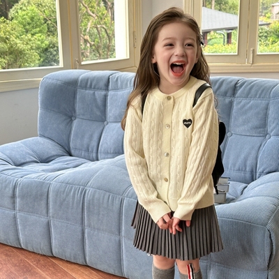 针织毛衣麻花开衫刺绣秋女童韩版