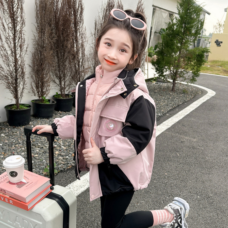 儿童冲锋衣夹棉可拆卸内搭羽绒两件套女孩休闲套装户外女童工装冬