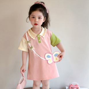 儿童POLO短袖休闲裙子糖果色新款织里童装小童连衣裙女童洋气夏装