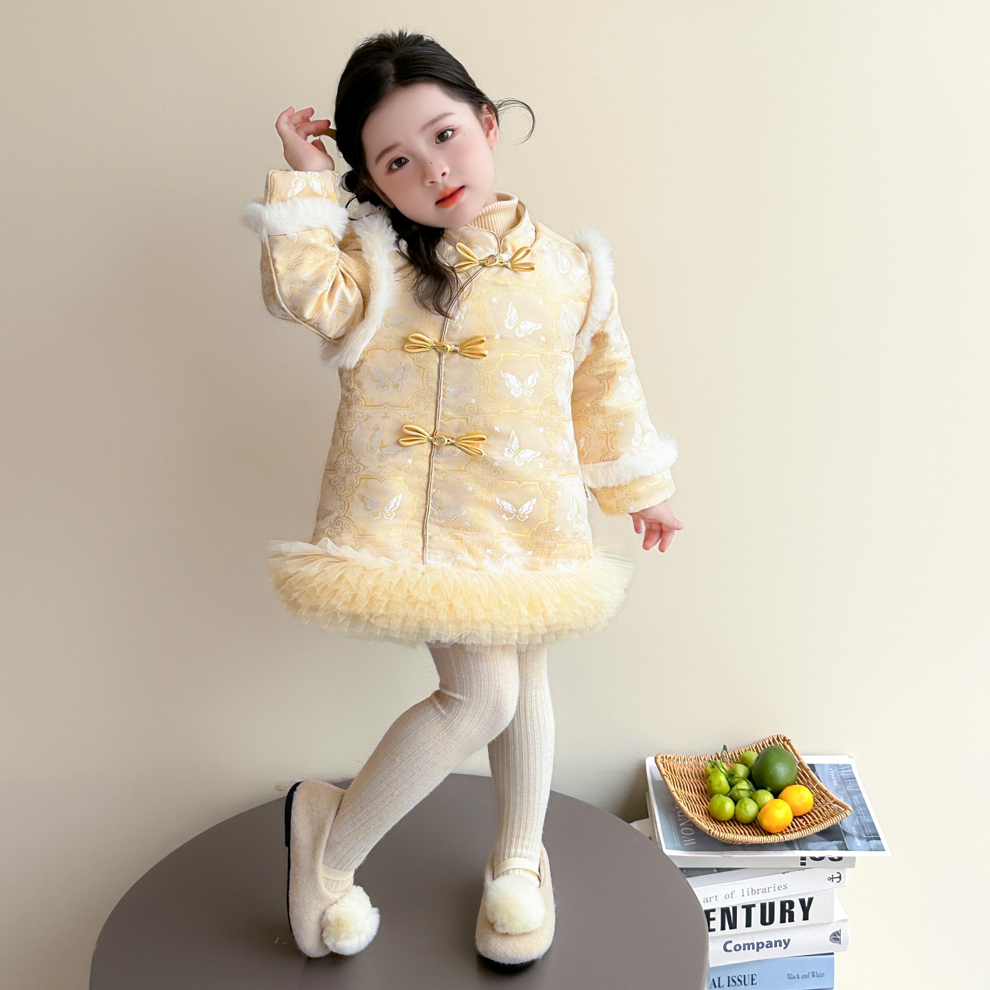 加绒加厚连衣裙古风新年拜年服