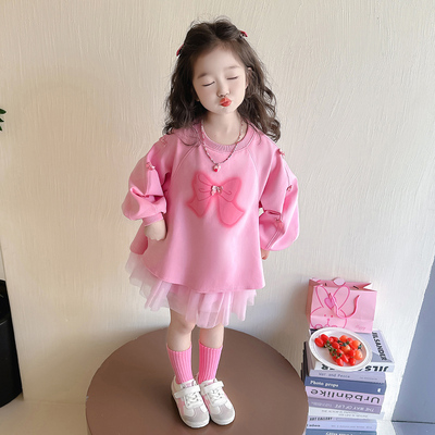 蝴蝶结连衣裙女童纱纱春秋