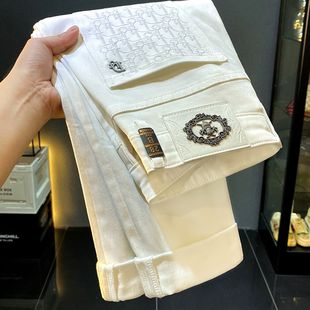 薄款 小脚高端痞帅百搭长裤 白色休闲牛仔裤 潮牌ins修身 子 男士 夏季