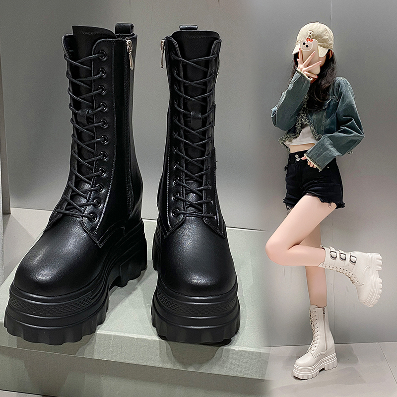 410厘米内增高马丁靴女2025秋冬新款小个子厚底超高跟英伦风短靴